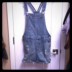 Denim cutoff overalls by Madewell, size medium